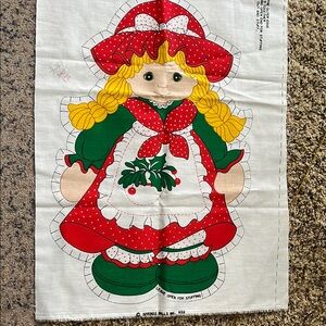 Vintage Rag Doll Fabric Panel with Red and Green Outfit